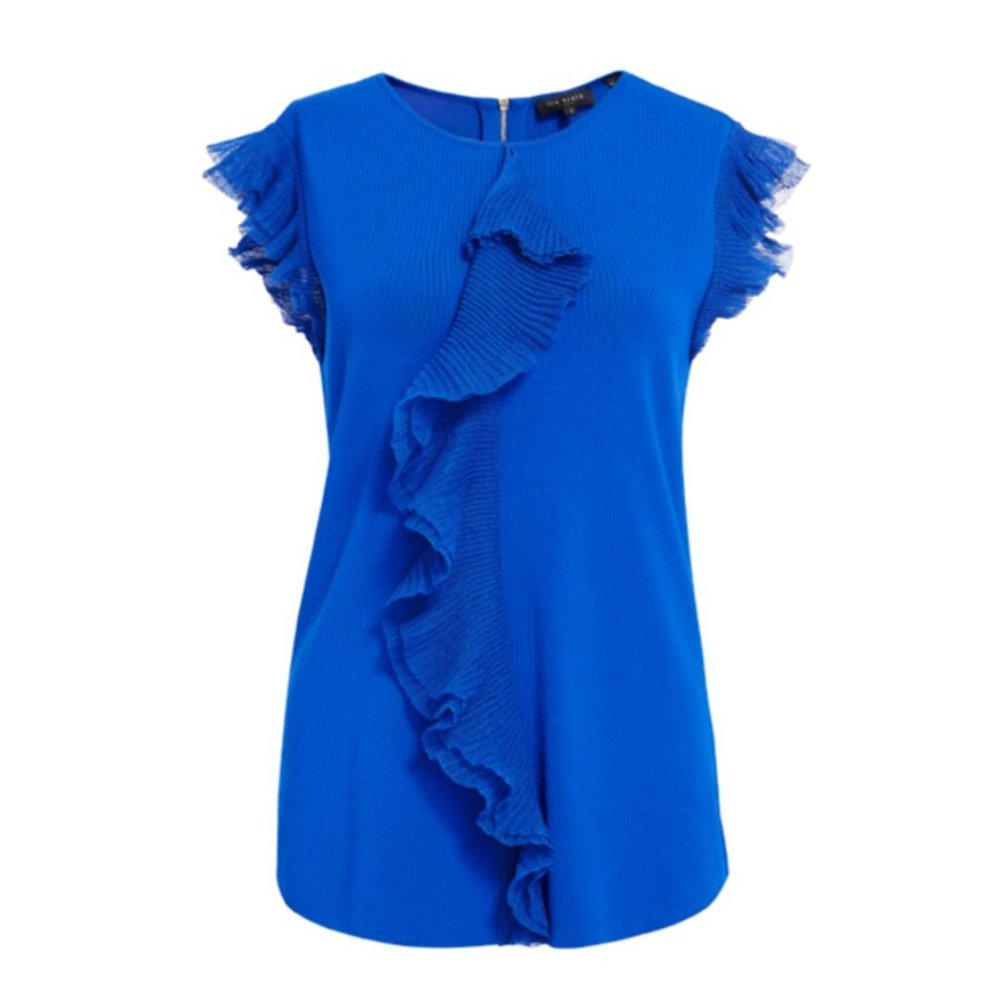 Ted Baker Royal Blue Frill Ponte-Knit Top